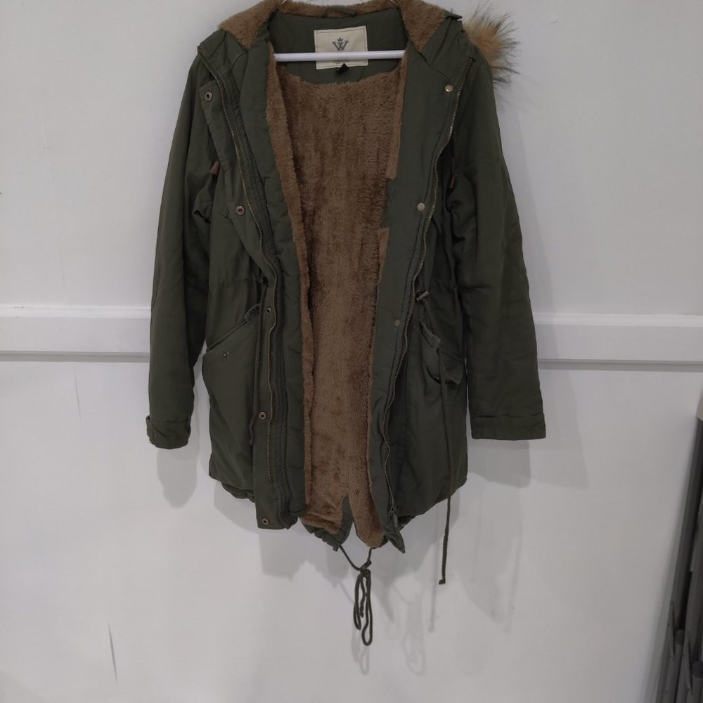 NWoT DEFECT Wenven Women's Winter Hooded Fleece Jacket Green Size M $150 O173
